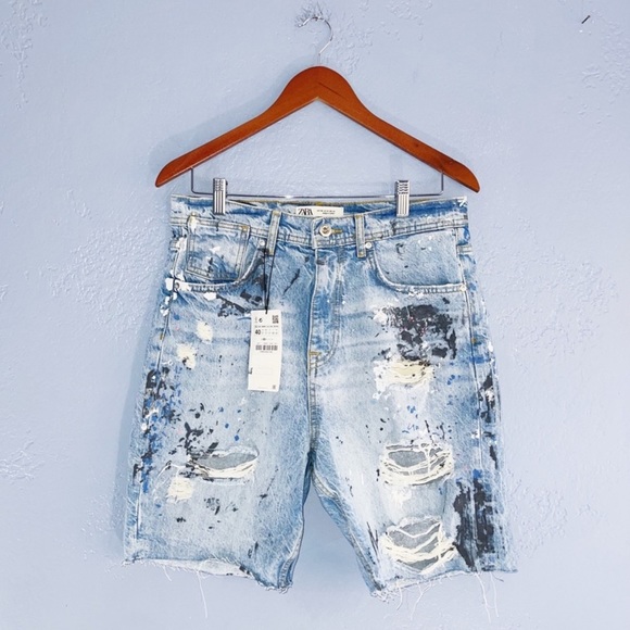 Zara Shorts Zara Paint Splattered Distressed Jean Shorts 3 Poshmark